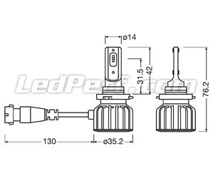 Conjunto de Dimensiones de bombillas H10 LED Osram LEDriving Bright - 9005DWBRT-2HFB