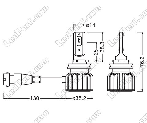 Conjunto de Dimensiones de bombillas H16 LED Osram LEDriving Bright - 64211DWBRT-2HFB