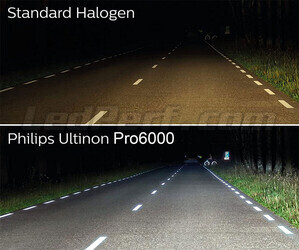 Comparativa bombillas de LED H4 Philips ULTINON Pro6000 versus bombillas halógenas de origen