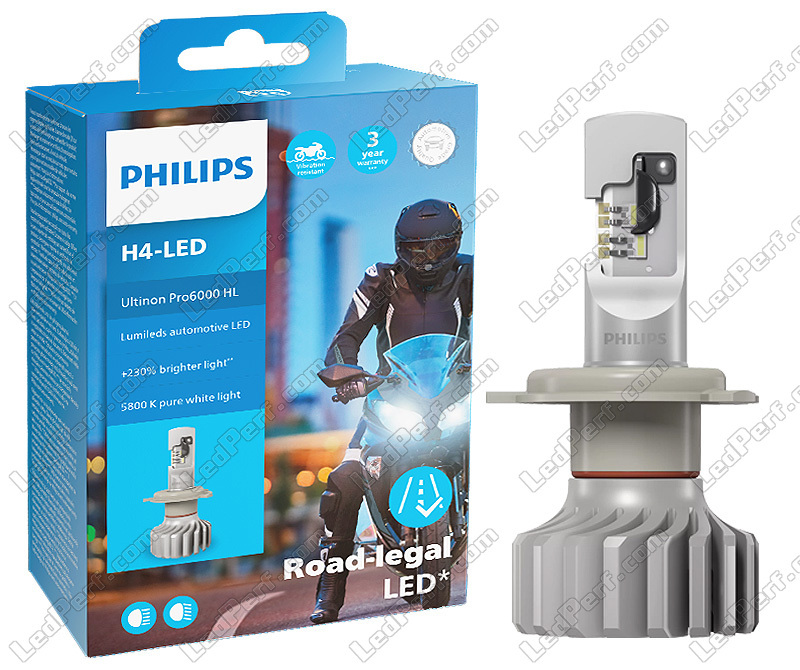Bombilla de moto H4 LED Homologada - Philips Ultinon Pro6000 +230%