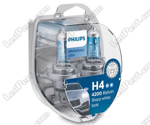 Pack de 2 lámparas H4 Philips WhiteVision ULTRA + Luz de posición - 12342WVUSM