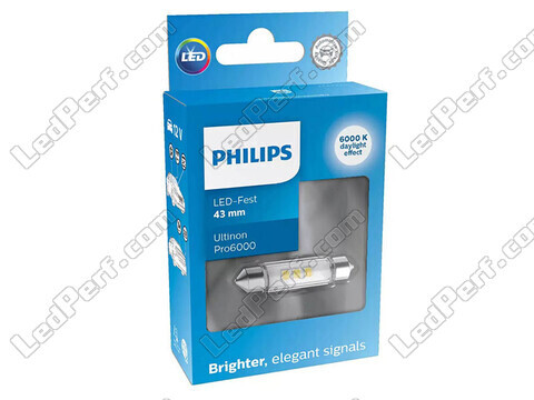 Bombilla LED festoon C10W 43mm Philips Ultinon Pro6000 Blanca cálida 4000K - 11866WU60X1 - 12V