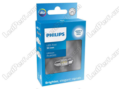 Bombilla LED festoon C3W 30mm Philips Ultinon Pro6000 Blanca cálida 4000K - 11860WU60X1 - 12V