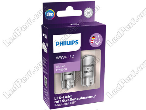 Empaque de bombillas LED homologadas Philips W5W Ultinon PRO6000 - 11961HU60X2 