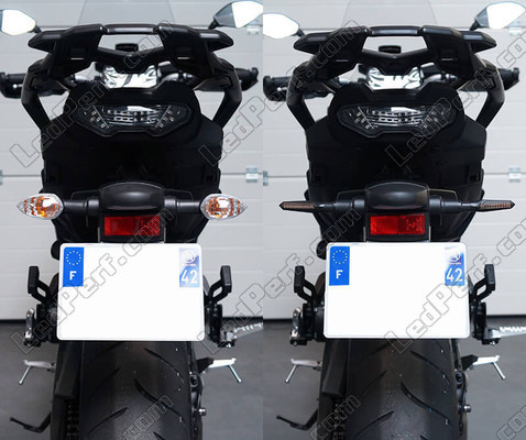 Comparativo antes y después del cambio de intermitentes secuenciales de LED de Aprilia RS 125 Tuono