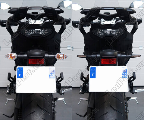 Comparativo antes y después del cambio de intermitentes secuenciales de LED de Harley-Davidson XR 1200 X