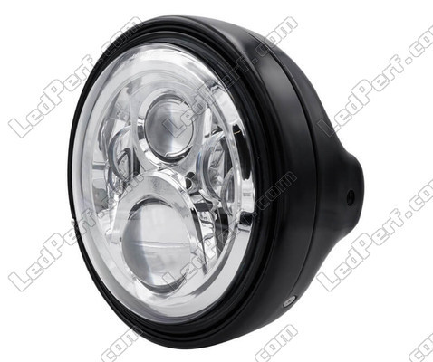 Ejemplo de faro redondo negro con óptica de LED cromada de Moto-Guzzi Audace 1400