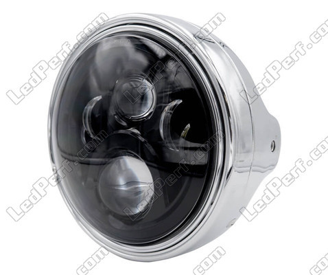 Ejemplo de faro redondo cromado con óptica de LED negra de Moto-Guzzi V9 Roamer 850