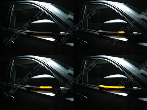 Diferentes etapas del desplazamiento de la luz de los intermitentes dinámicos Osram LEDriving® para retrovisores de BMW Serie 4 (F32)