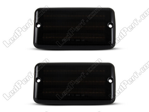 Vista frontal de los intermitentes laterales dinámicos de LED para Jeep Wrangler II (TJ) - Color negro ahumado