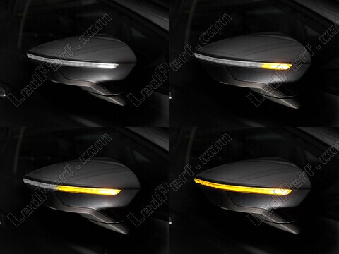 Diferentes etapas del desplazamiento de la luz de los intermitentes dinámicos Osram LEDriving® para retrovisores de Seat Ibiza V