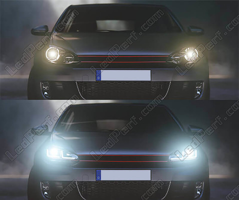 Comparativo del antes y después de las faros Osram LEDriving® Xenarc para Volkswagen Golf 6