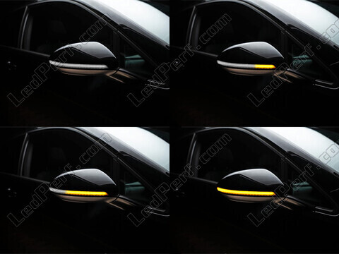 Diferentes etapas del desplazamiento de la luz de los intermitentes dinámicos Osram LEDriving® para retrovisores de Volkswagen Golf 7