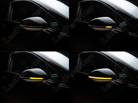 Diferentes etapas del desplazamiento de la luz de los intermitentes dinámicos Osram LEDriving® para retrovisores de Volkswagen Golf 8